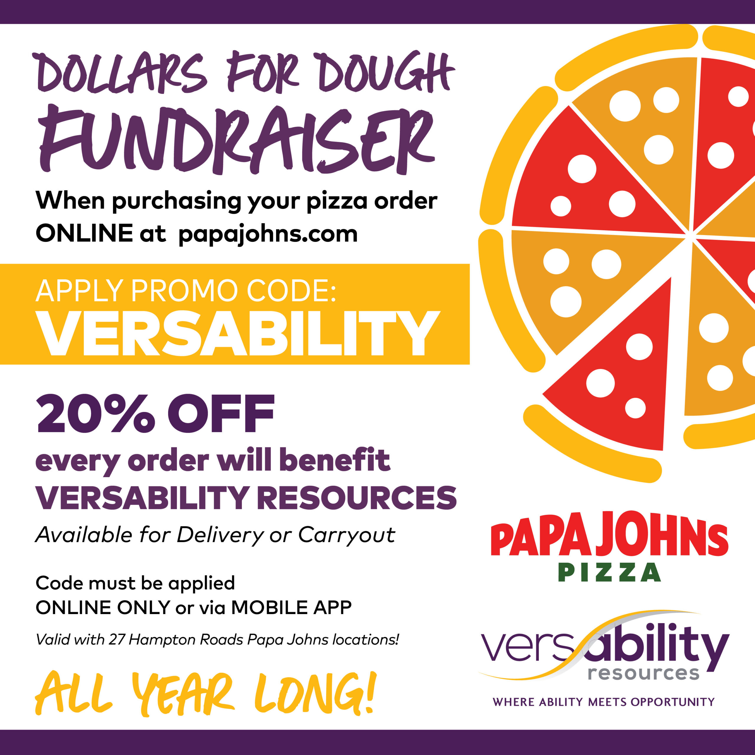 Order Your Next Pizza from Papa John’s to Support VersAbility Resources
